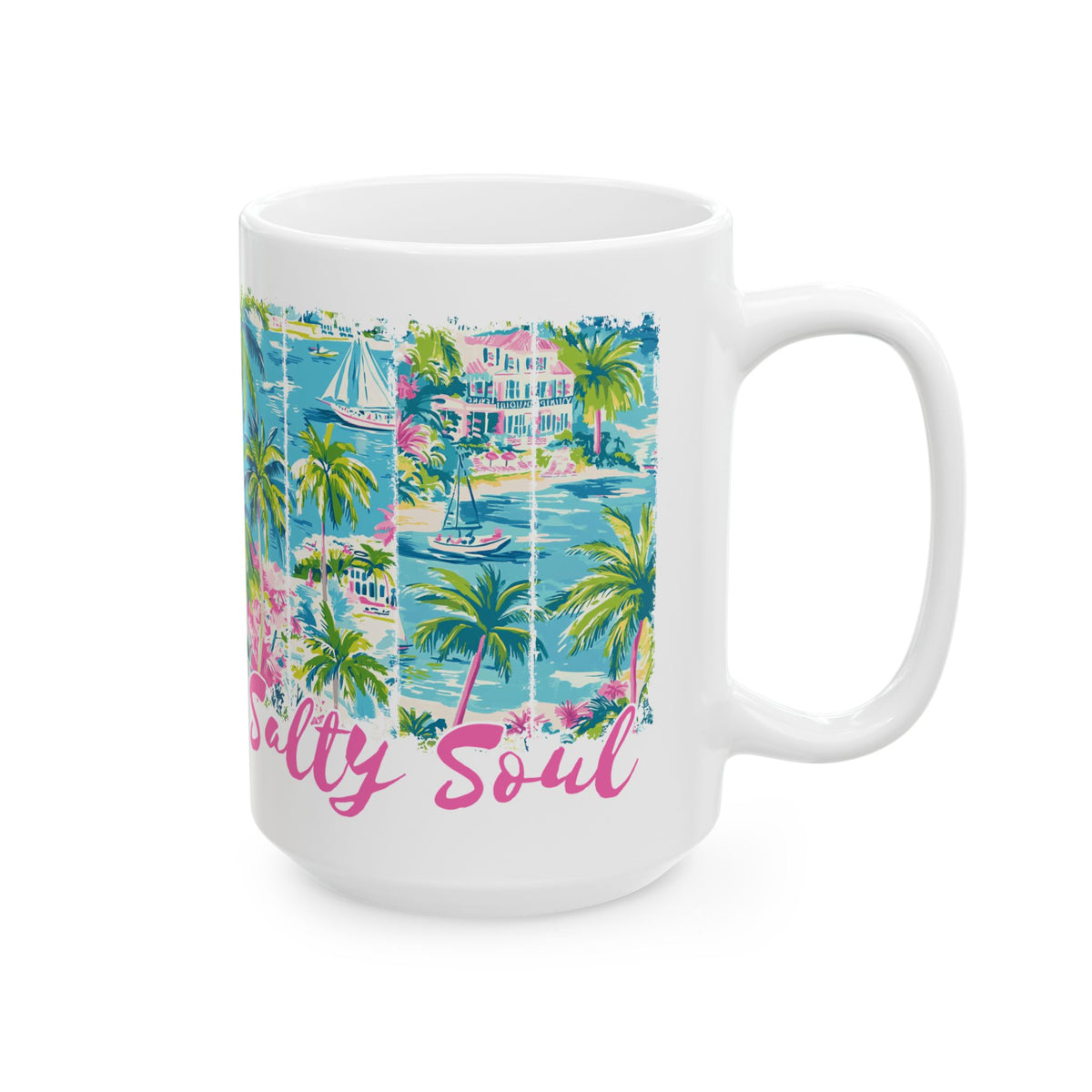 Salty Soul Beachy Palm Print Cute Ceramic Mug Coffee Cup (11oz & 15oz)