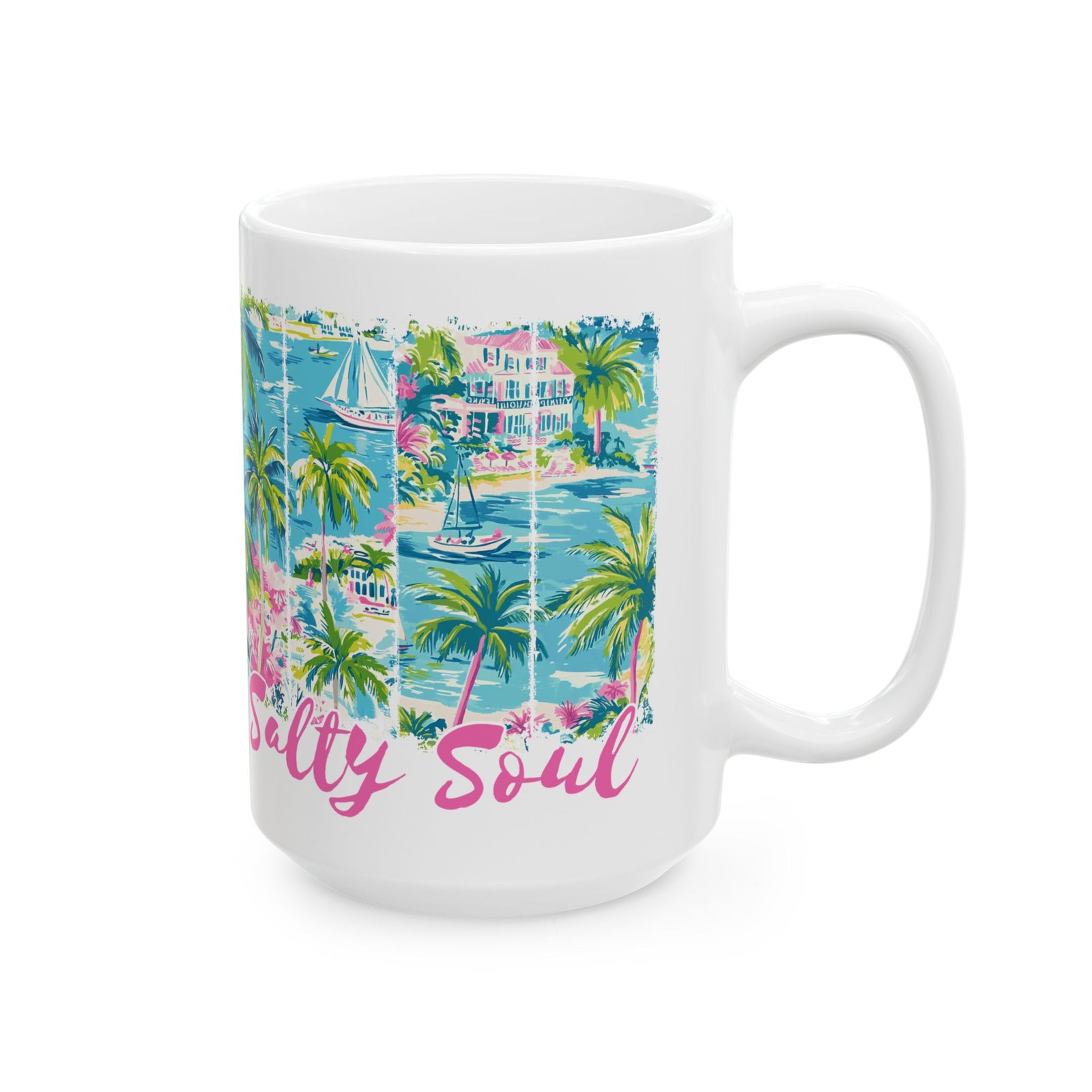 Salty Soul Beachy Palm Print Cute Ceramic Mug Coffee Cup (11oz & 15oz)