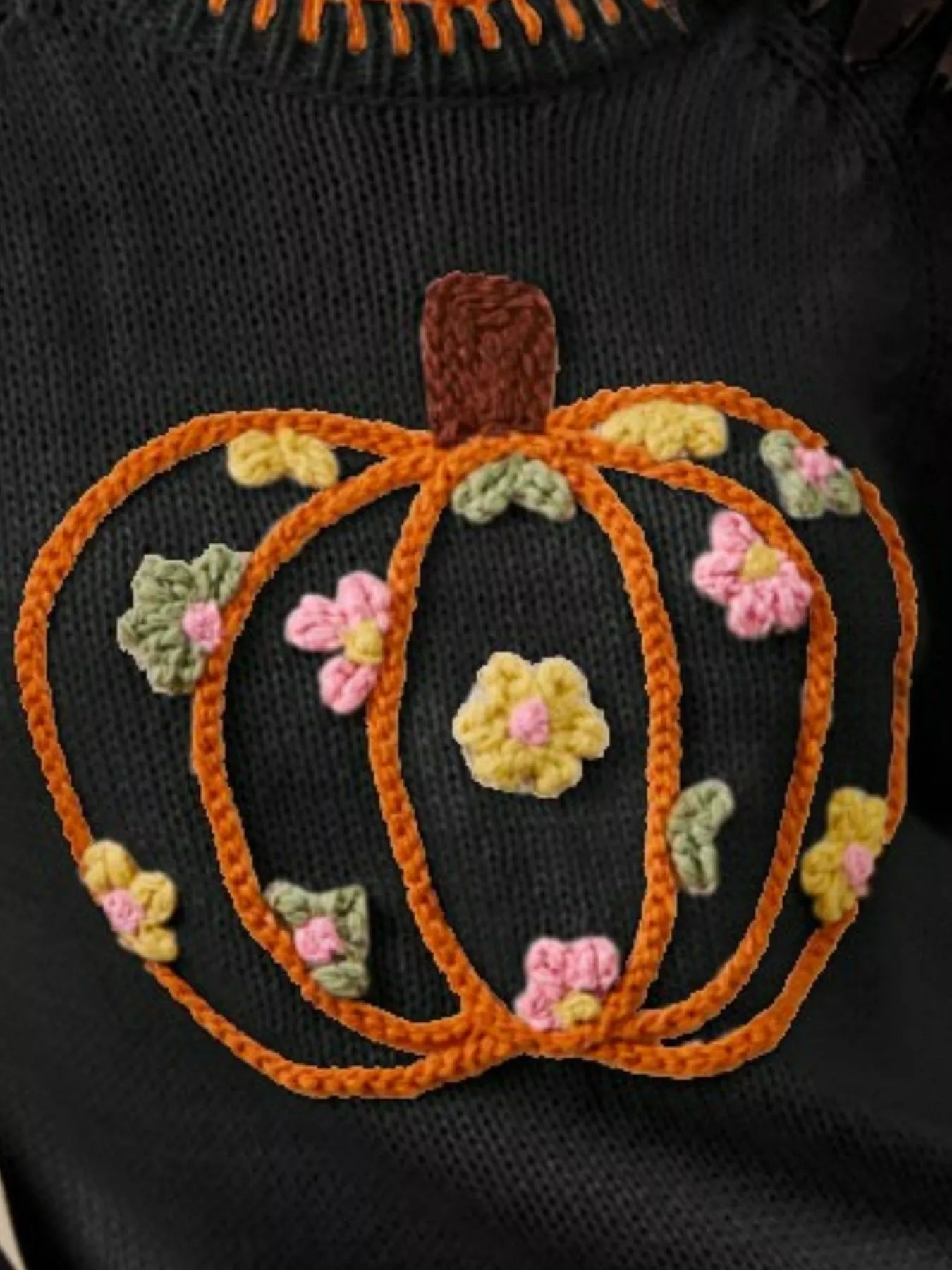 SO ME Pumpkin Floral Embroidered Thanksgiving Sweater - Sydney So Sweet
