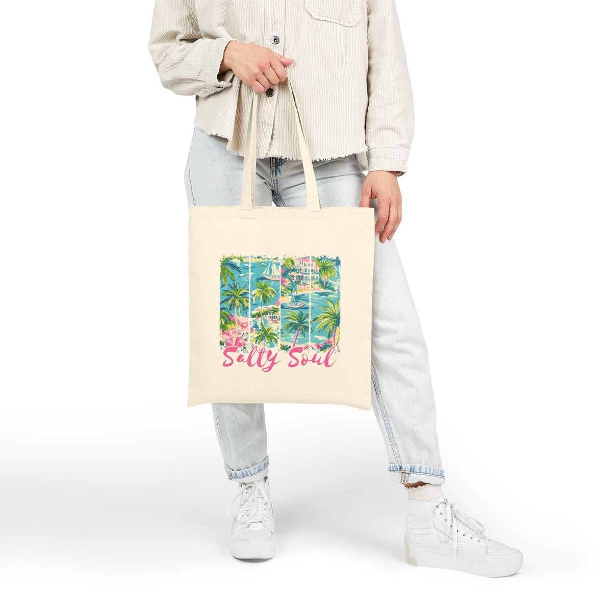 Salty Soul Beach Cotton Canvas Beach Summer Tote Bag