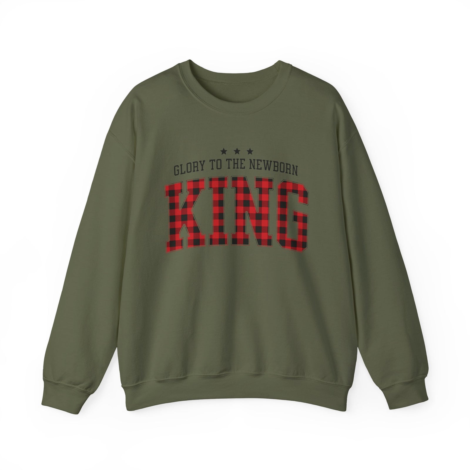Glory to the Newborn King Christmas Season Buffalo Plaid Crewneck Unisex Sweatshirt