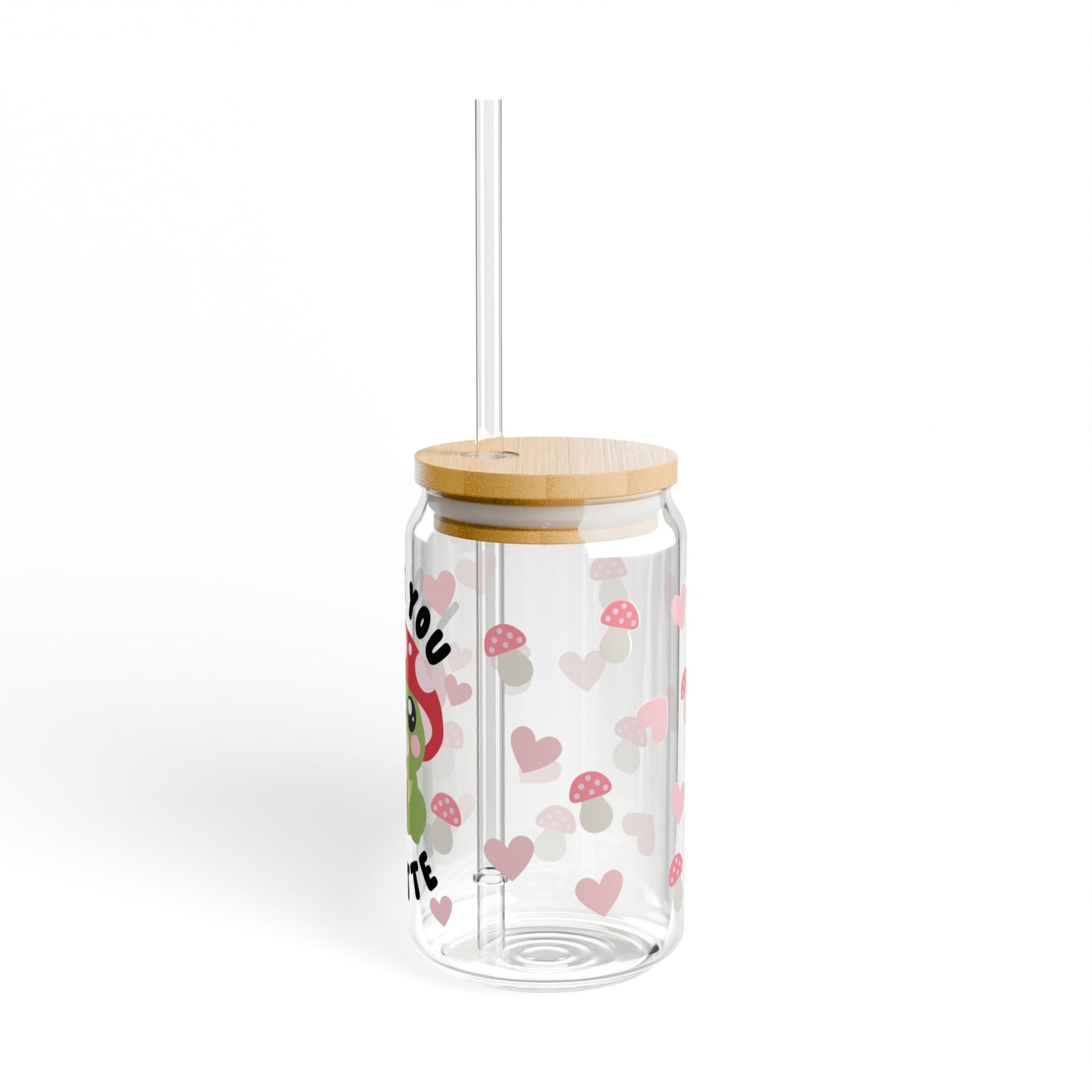 Love You a Latte Mushroom Tumbler Sipper Glass 16oz — Reusable Drink Jar with Lid & Straw - Sydney So Sweet