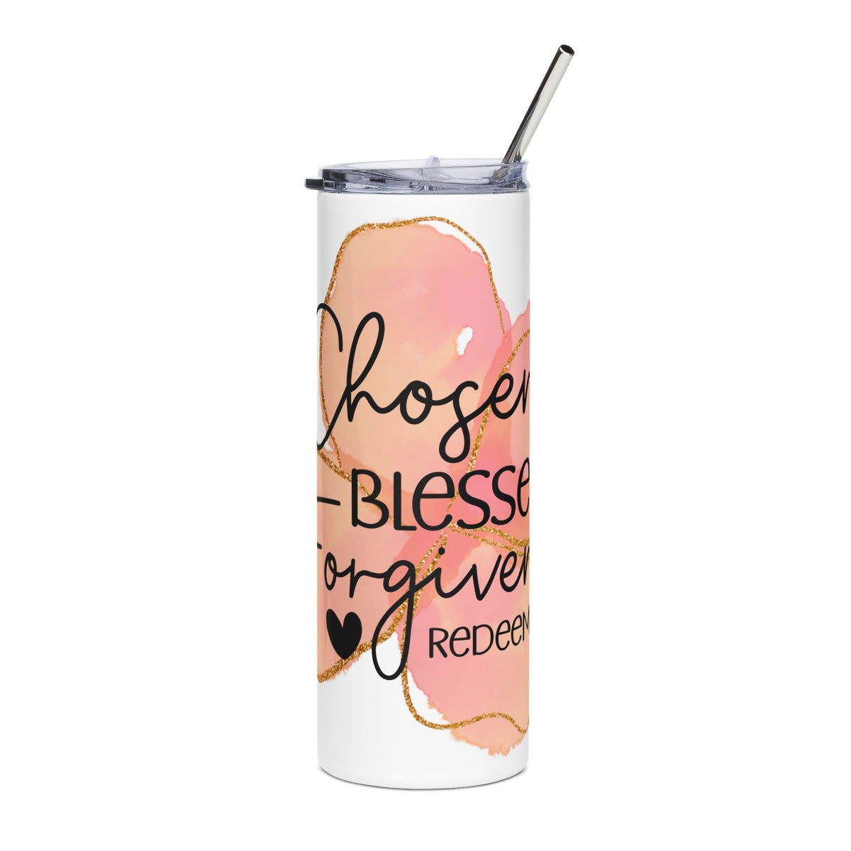 Chosen, Blessed, Forgiven Redeemed Watercolor 20oz Stainless Tumbler Insulated Christian Travel Cup - Sydney So Sweet