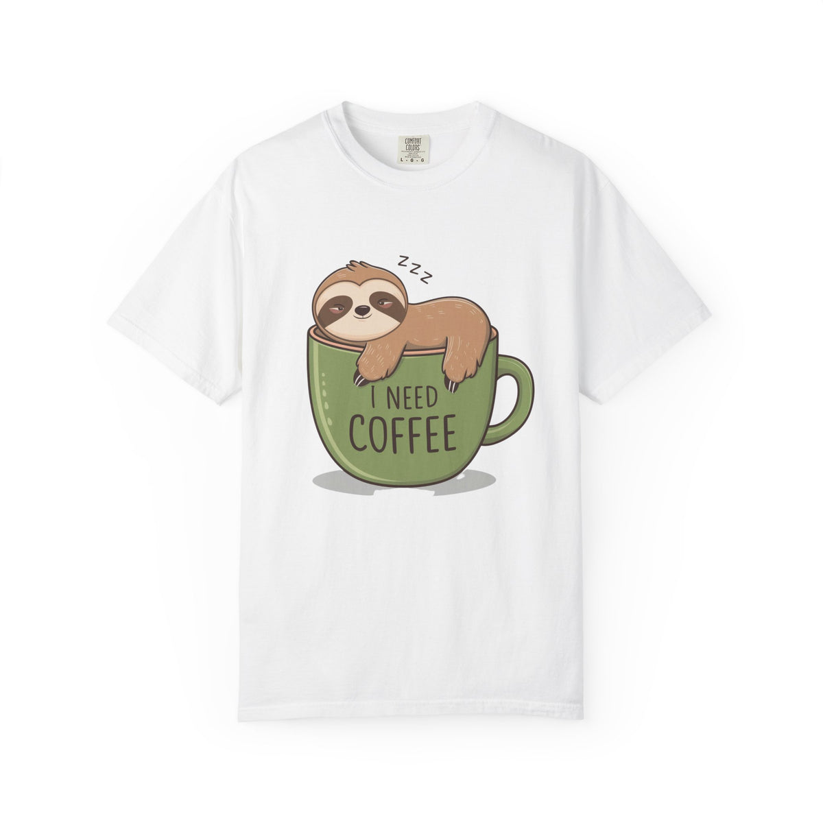 I Need Coffee Sloth Graphic T-Shirt Unisex Coffee Lover Short Sleeve Tee