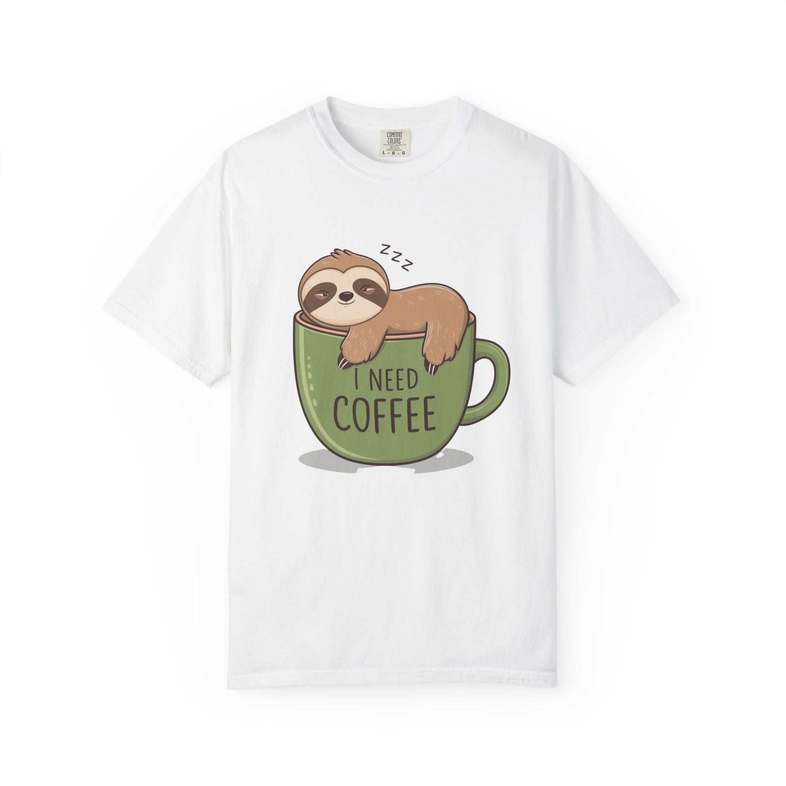 I Need Coffee Sloth Graphic T-Shirt Unisex Coffee Lover Short Sleeve Tee