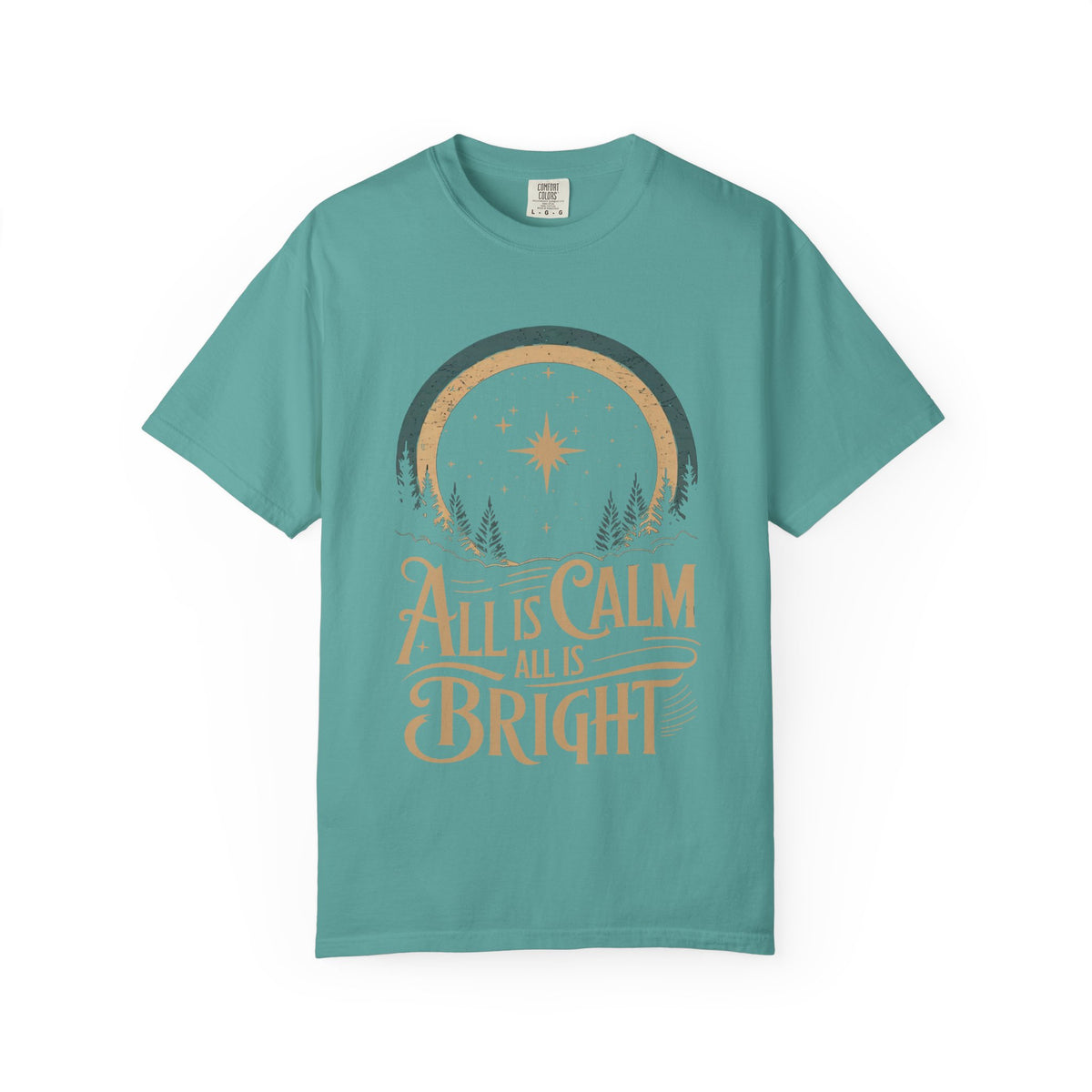 All Is Calm & Bright Christmas Eve Distressed T-Shirt Christian Graphic Tee