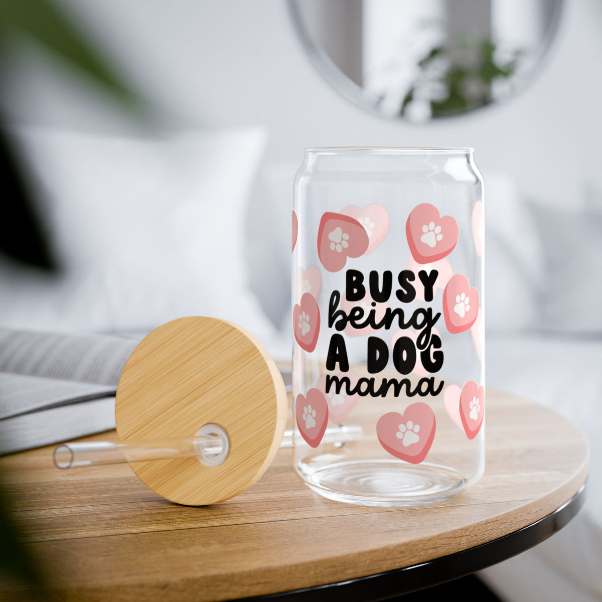 Busy Being a Dog Mama Tumbler Sipper Glass 16oz — Reusable Drink Jar with Lid & Straw - Sydney So Sweet