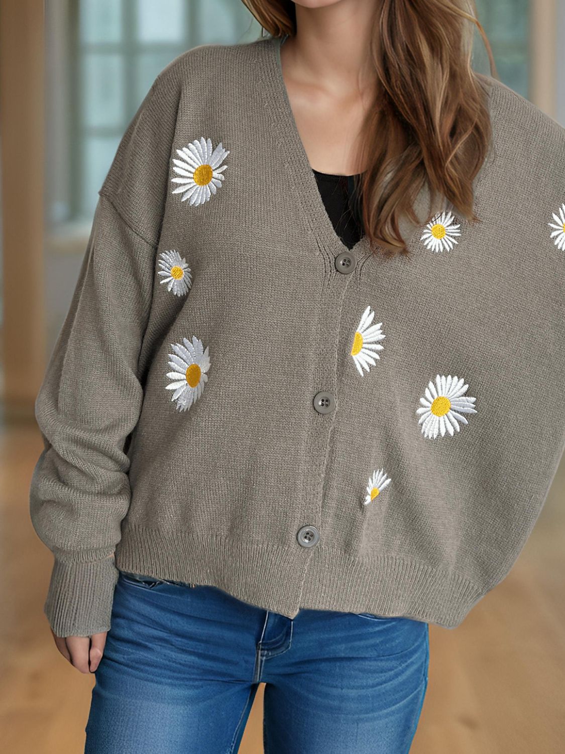 Daisy Button Up V-Neck Cardigan - Sydney So Sweet