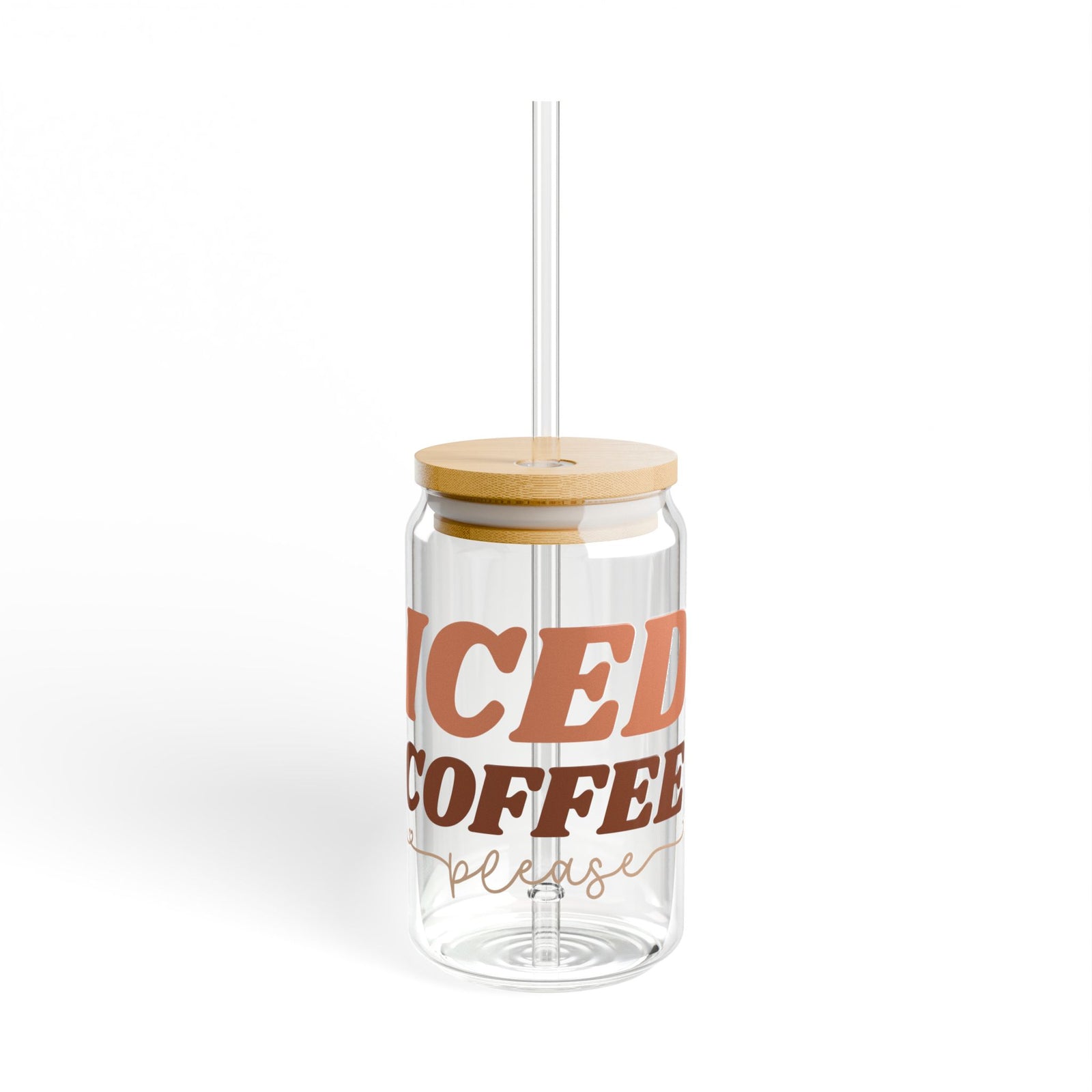 Iced Coffee Please Sipper Glass 16oz Reusable Drink Jar with Lid & Straw
