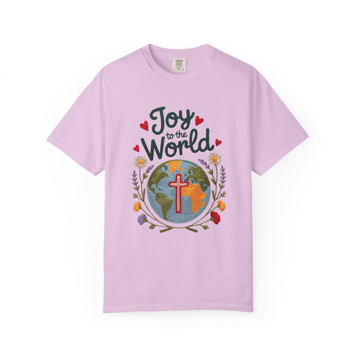 Joy to the World Faux Embroidery Tee Christian Holiday Graphic T-Shirt
