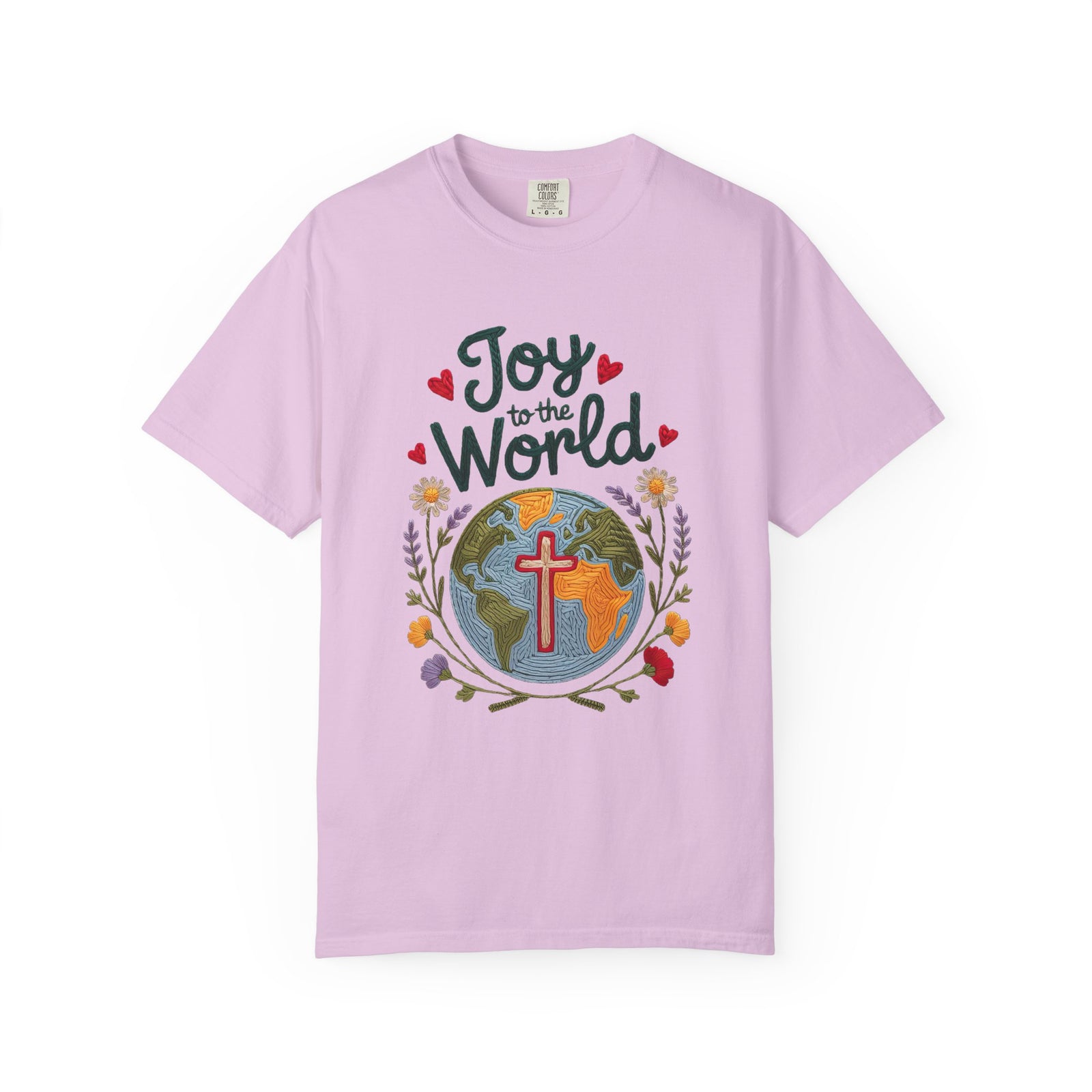 Joy to the World Faux Embroidery Tee Christian Holiday Graphic T-Shirt