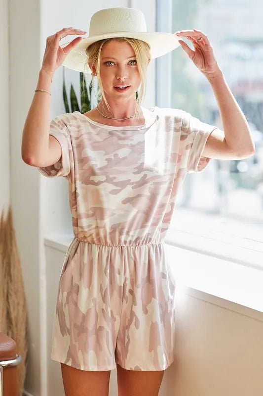 BiBi Camo Print French Terry Romper with Side Pockets - Sydney So Sweet