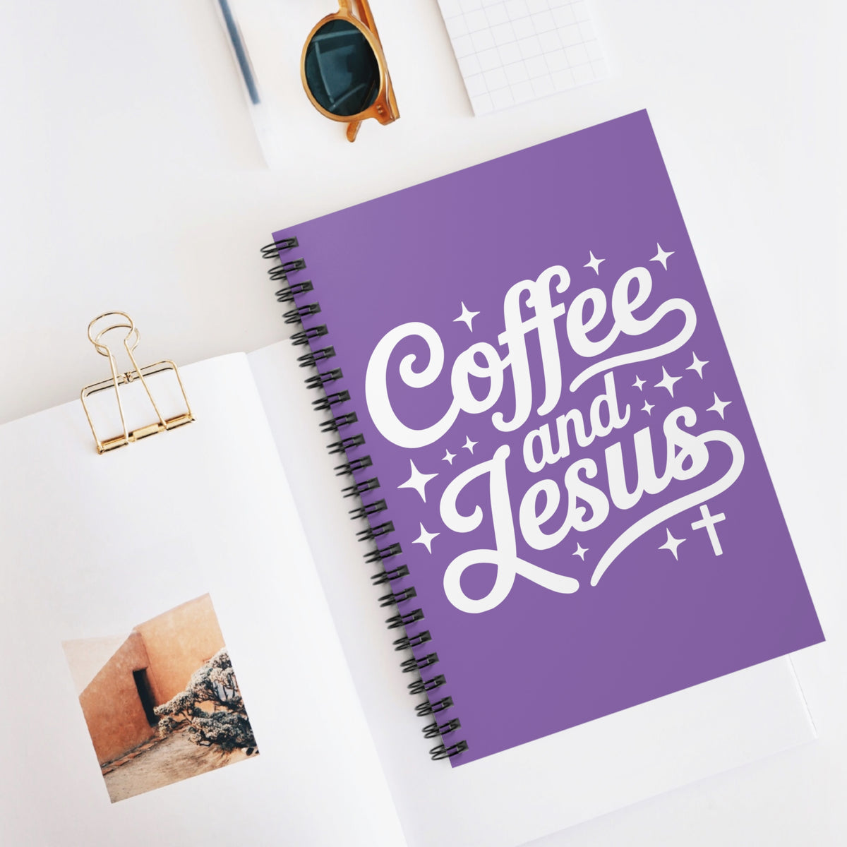 Coffee and Jesus Purple Spiral Notebook Christian Inspirational Ruled Journal