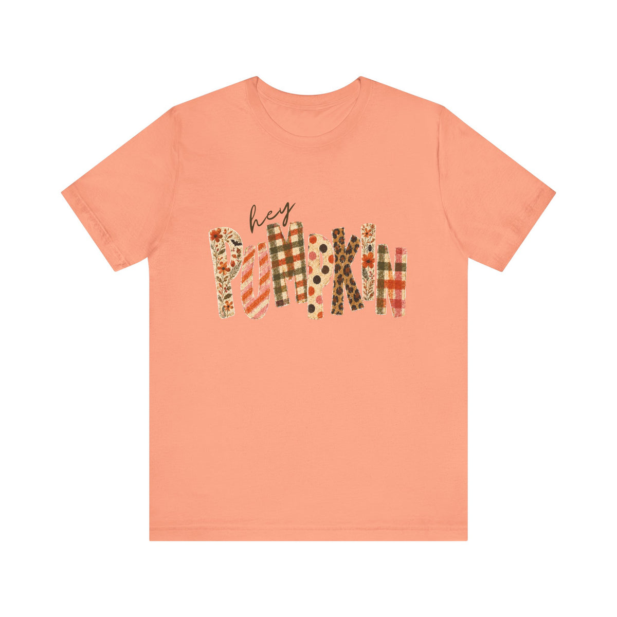 Hey Pumpkin T-Shirt Fall Plaid & Floral Pumpkin Graphic Tee