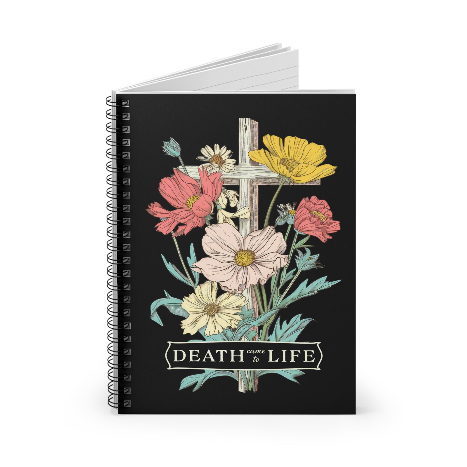 Death Came to Life Floral Cross Christian Notebook Ruled Spiral Journal