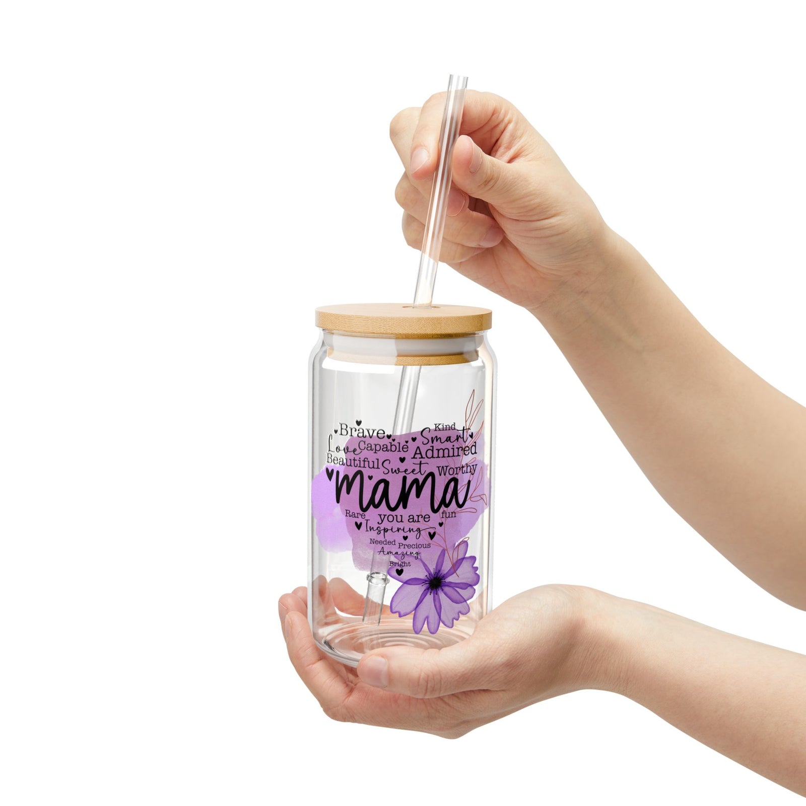 Beautiful Sweet Mama Inspirational Tumbler Sipper Glass 16oz — Reusable Drink Jar with Lid & Straw - Sydney So Sweet