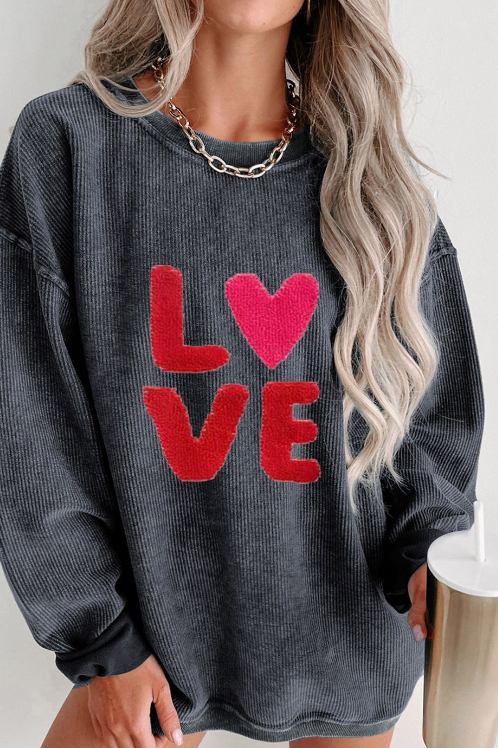 Valentine’s Day LOVE Round Neck Long Sleeve Sweatshirt - Sydney So Sweet