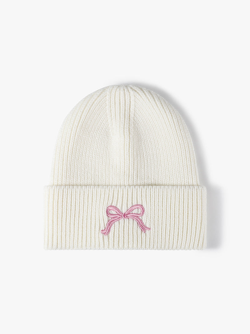 Embroidered Bow Knit Beanie Hat - Sydney So Sweet