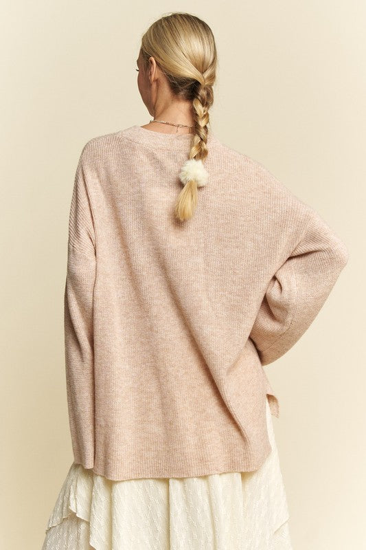 Davi & Dani High-Low Round Neck Drop Shoulder Sweater - Sydney So Sweet