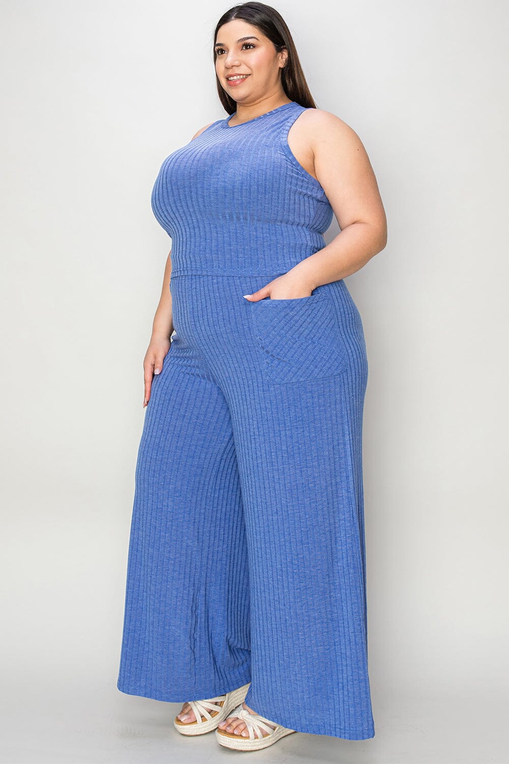 Basic Bae Full Size Ribbed Tank and Wide Leg Pants Set - Sydney So Sweet