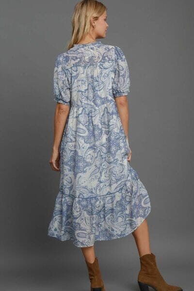 Umgee Full Size Printed Puff Short Sleeve Midi Dress Plus Size - Sydney So Sweet