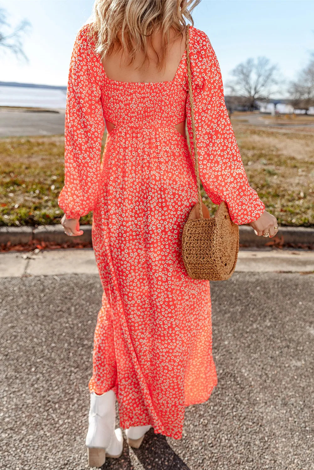 Printed V-Neck Long Sleeve Midi Dress - Sydney So Sweet