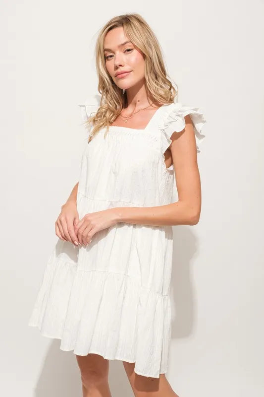 And The Why Origami Pleating Ruffled Sleeve Tiered Dress - Sydney So Sweet