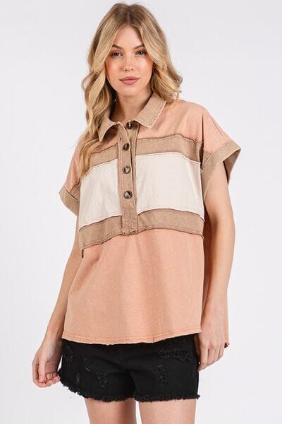 Mittoshop Mineral Washed Half Button Polo Top - Sydney So Sweet