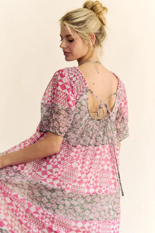 Davi & Dani Multi Floral Square Neck Puff Sleeve Maxi Dress - Sydney So Sweet