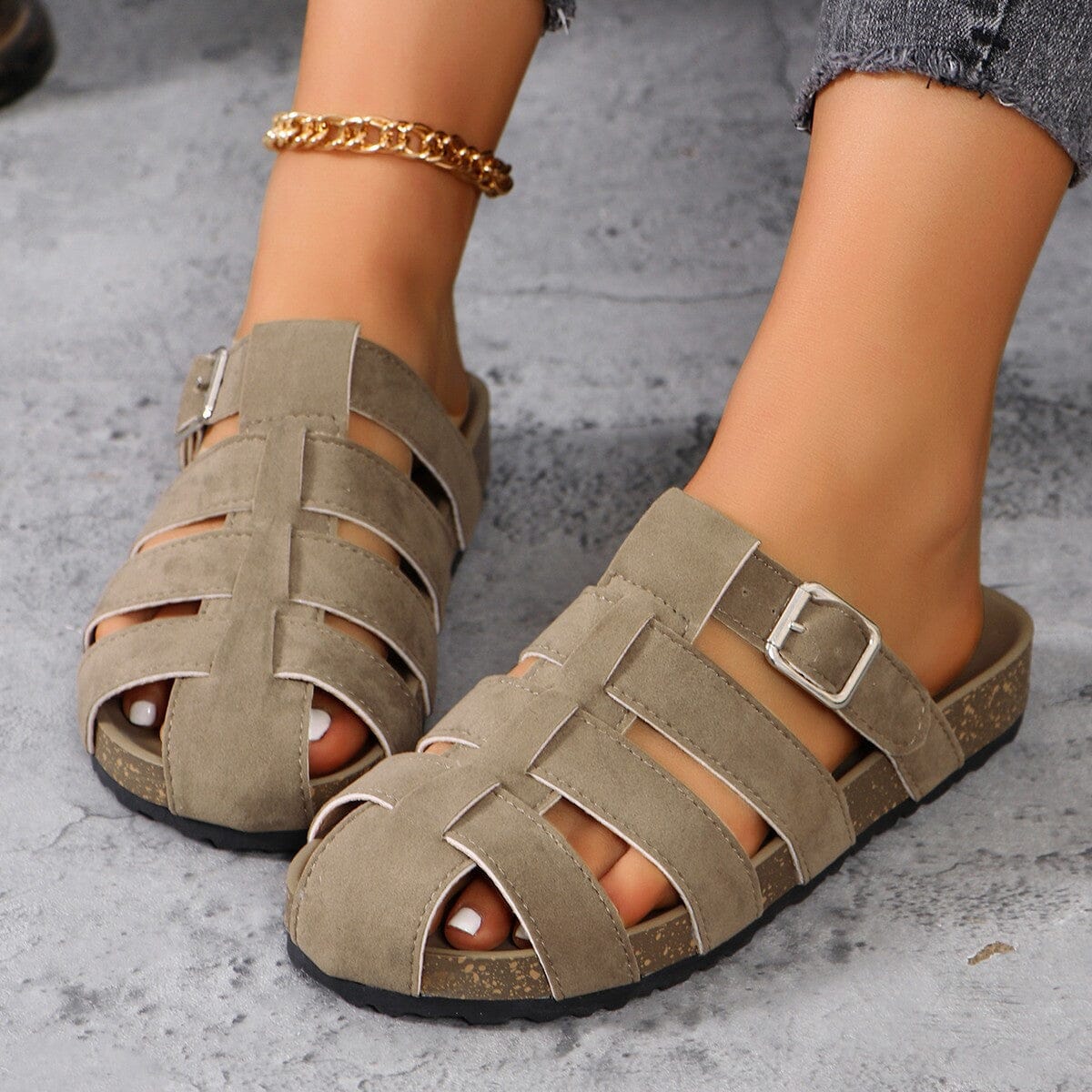 Suede Round Toe Woven Sandals - Sydney So Sweet