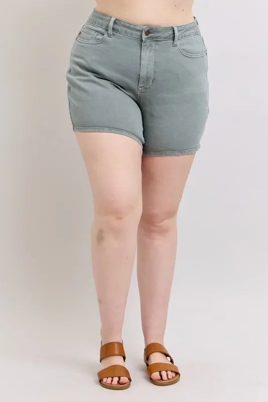 Judy Blue Full Size Hw Garment Dyed & Back Pkt Embroidery Shorts Plus Size - Sydney So Sweet