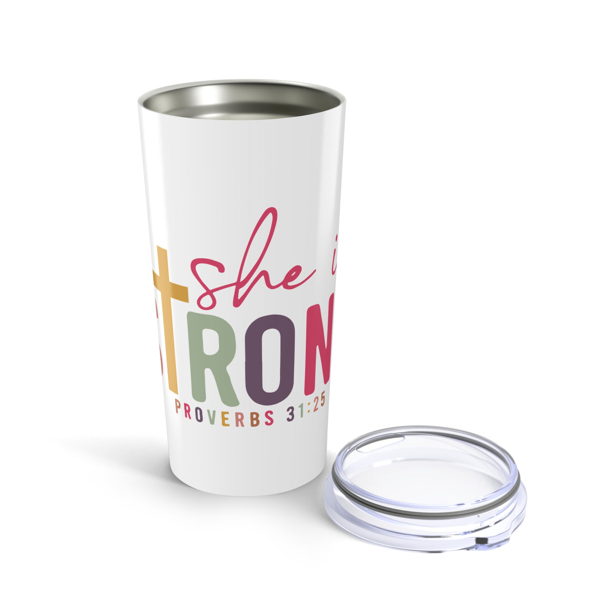 She Is Strong Proverbs 31:25 Christian 20oz Insulated Tumbler Travel Mug