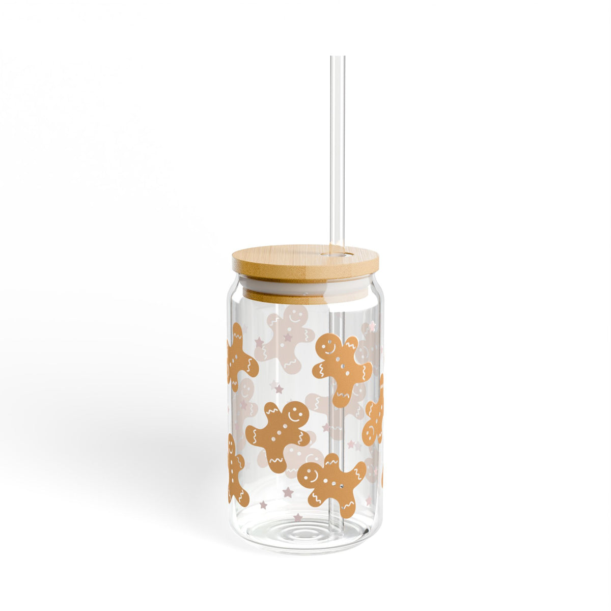 Christmas Gingerbread Cookies Sipper Glass 16oz Reusable Drink Jar with Lid & Straw