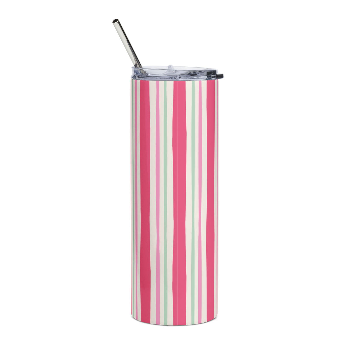 Preppy Pink Stripe 20oz Stainless Steel Tumbler Insulated Skinny Travel Cup