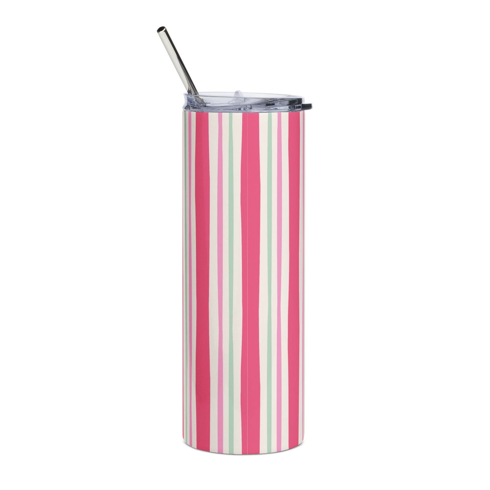 Preppy Pink Stripe 20oz Stainless Steel Tumbler Insulated Skinny Travel Cup