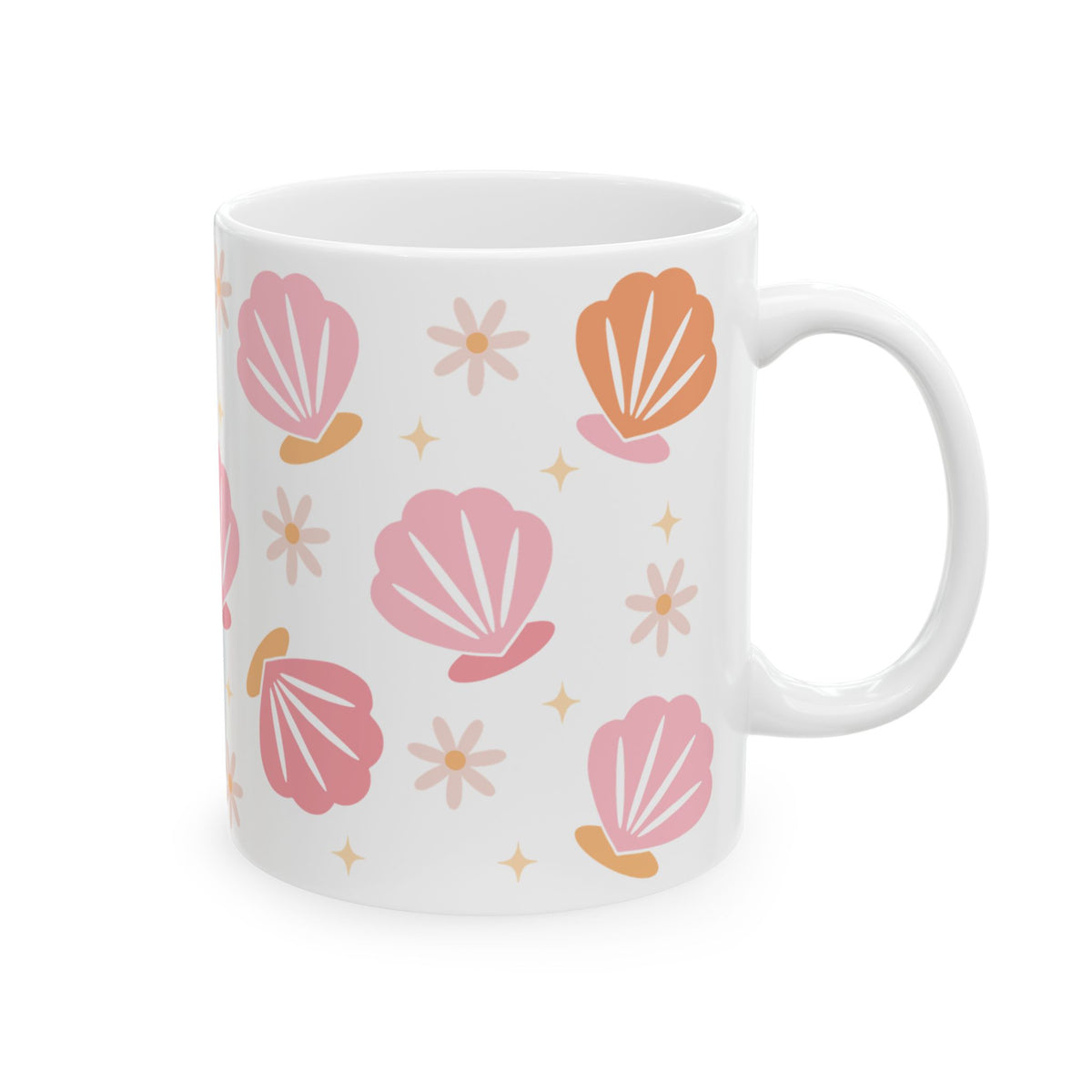 Sea Shell Pattern Ceramic Mug — Pink & Peach Seashell Coffee Cup (11oz/15oz)