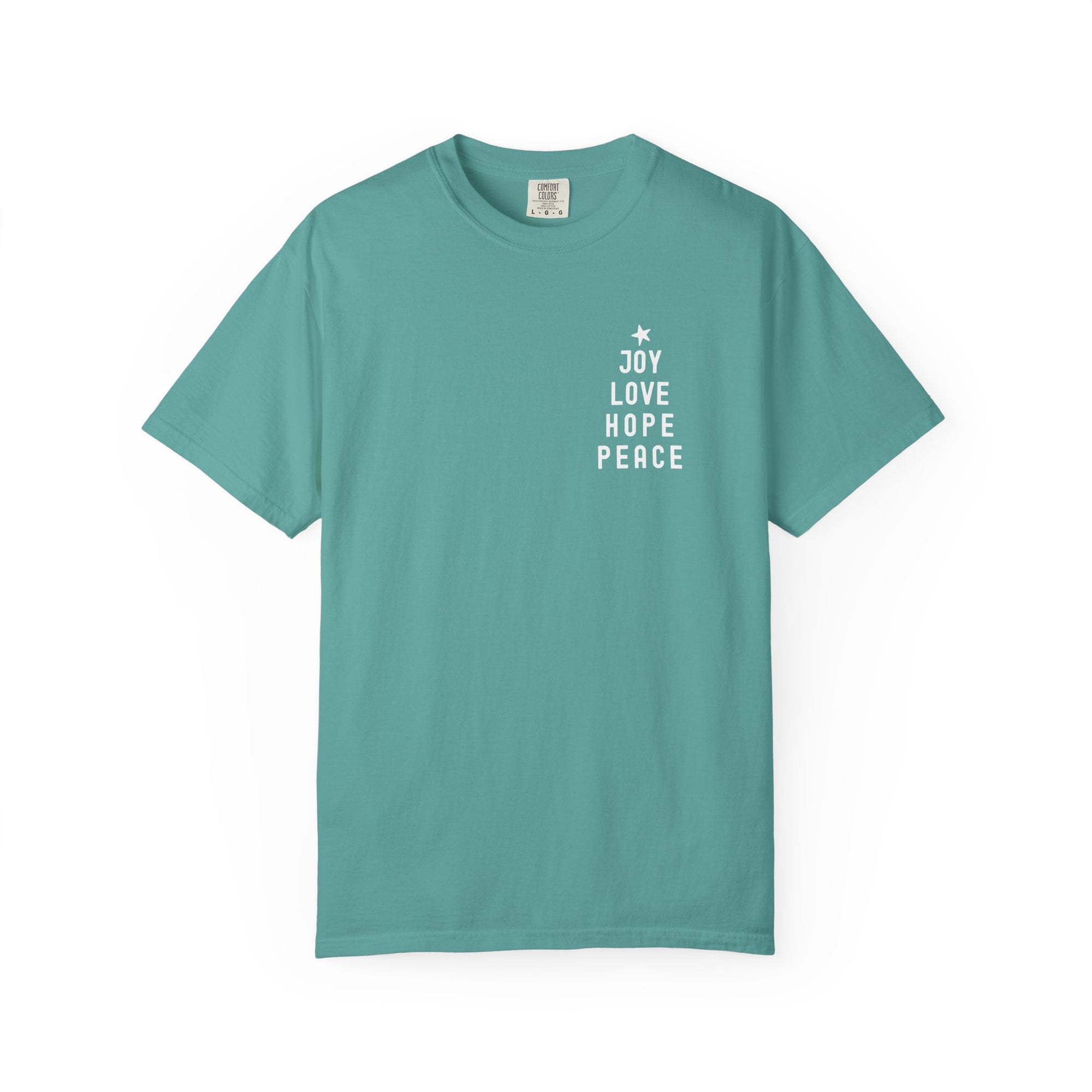 Joy Love Hope Peace Festive Christmas Tree Holiday T-Shirt Unisex Garment-Dyed Tee - Sydney So Sweet