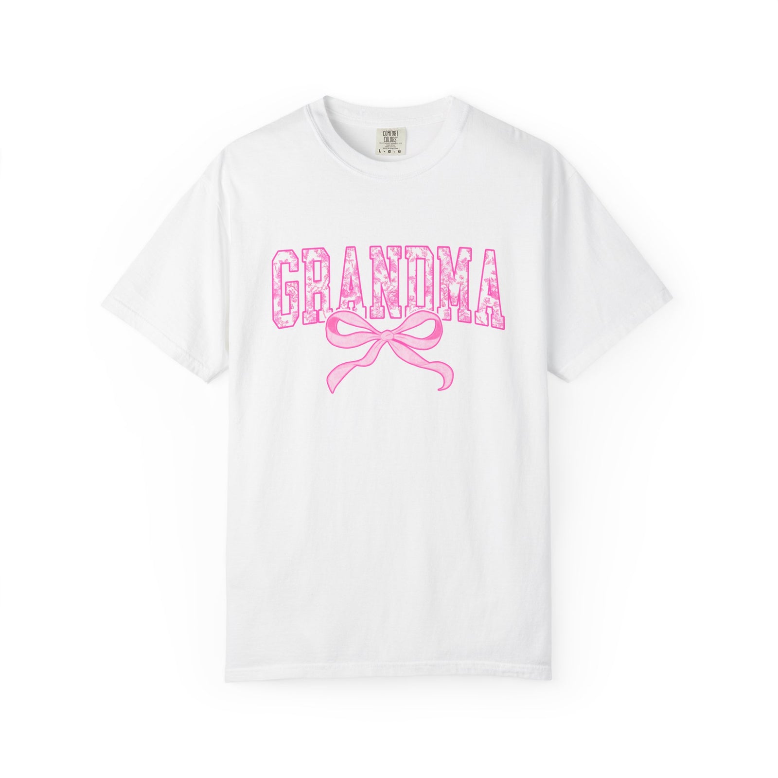 Grandma Coquette Pink Toile Bow T-Shirt Cute Grandmother Graphic Tee