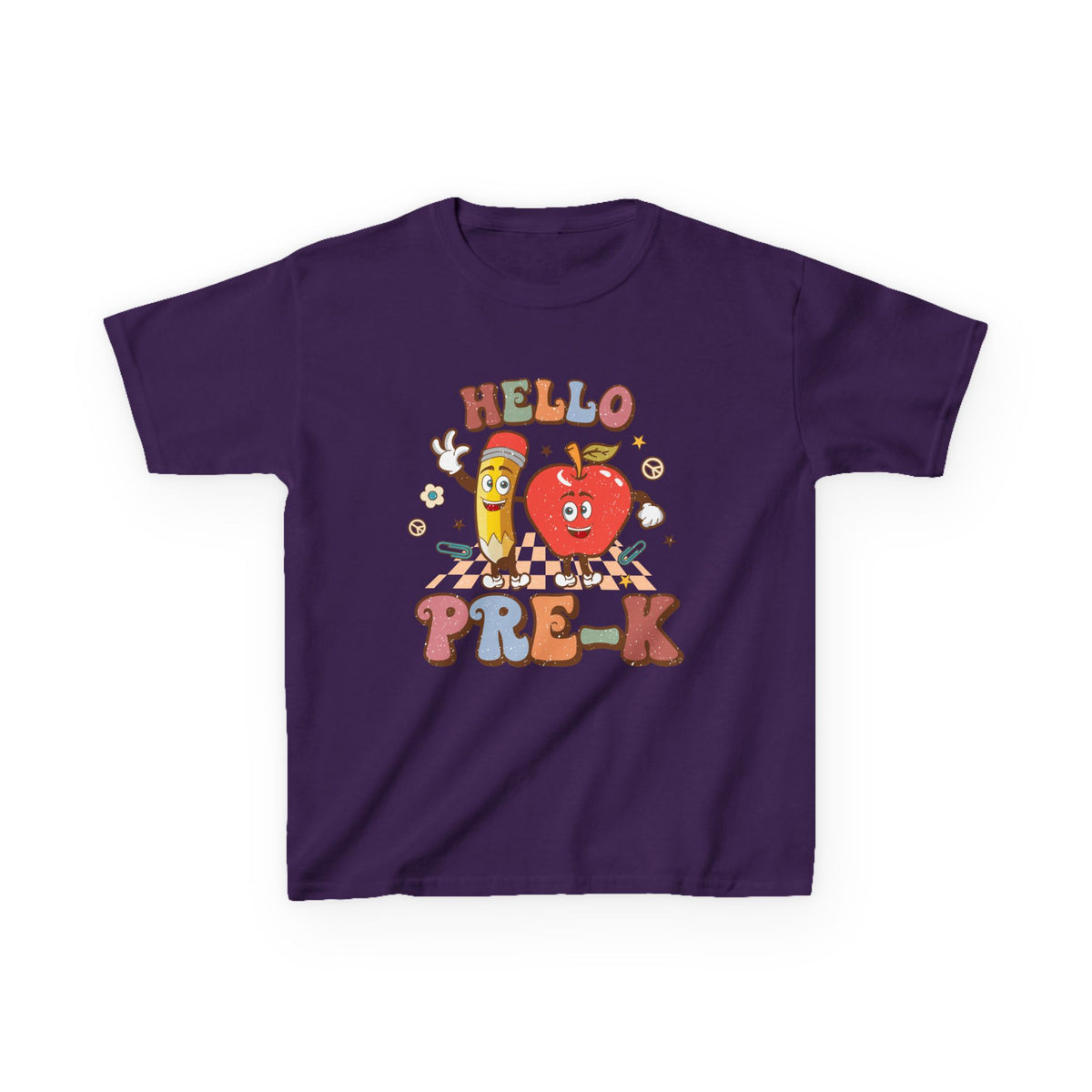 Hello Pre-K Grade Cute Apple & Pencil Graphic Tee Back-to-School Preschool Kids T-Shirt