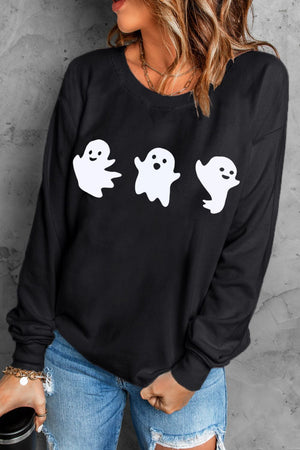 Ghost Round Neck Long Sleeve Sweatshirt - Sydney So Sweet