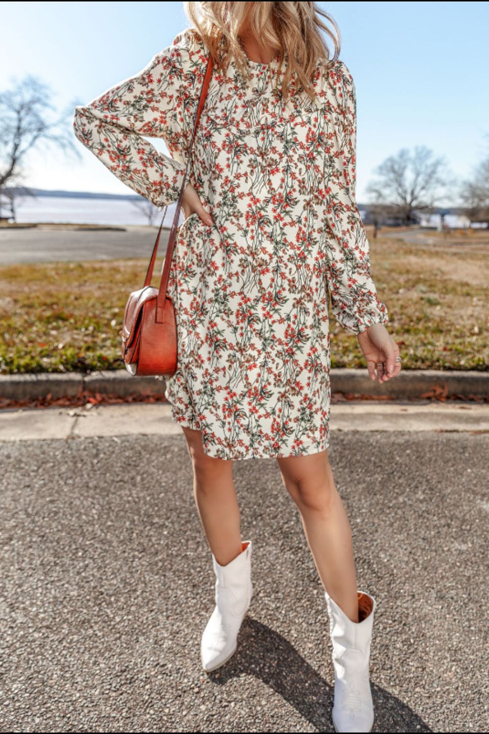 Floral Round Neck Long Sleeve Dress - Sydney So Sweet