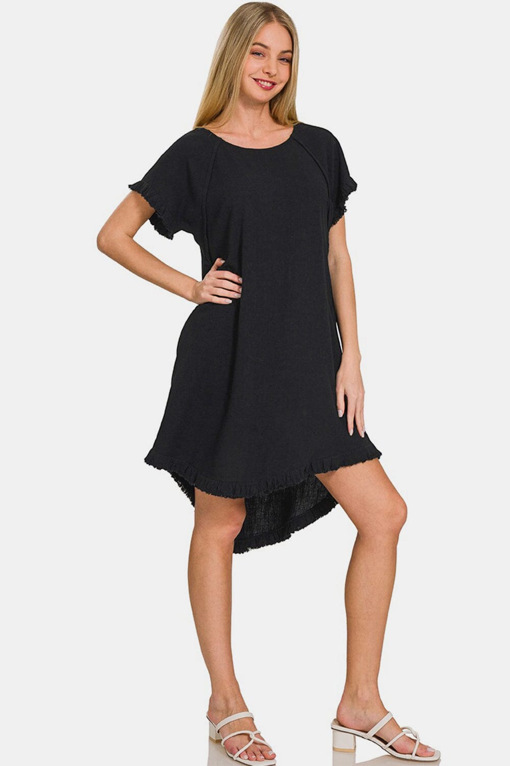 Zenana Fringe Edge High Low Flowy Dress with Pockets - Sydney So Sweet