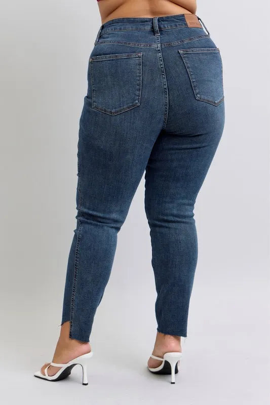 Judy Blue Full Size High Waist Tummy Control Step Hem Skinny Jeans Plus Size - Sydney So Sweet