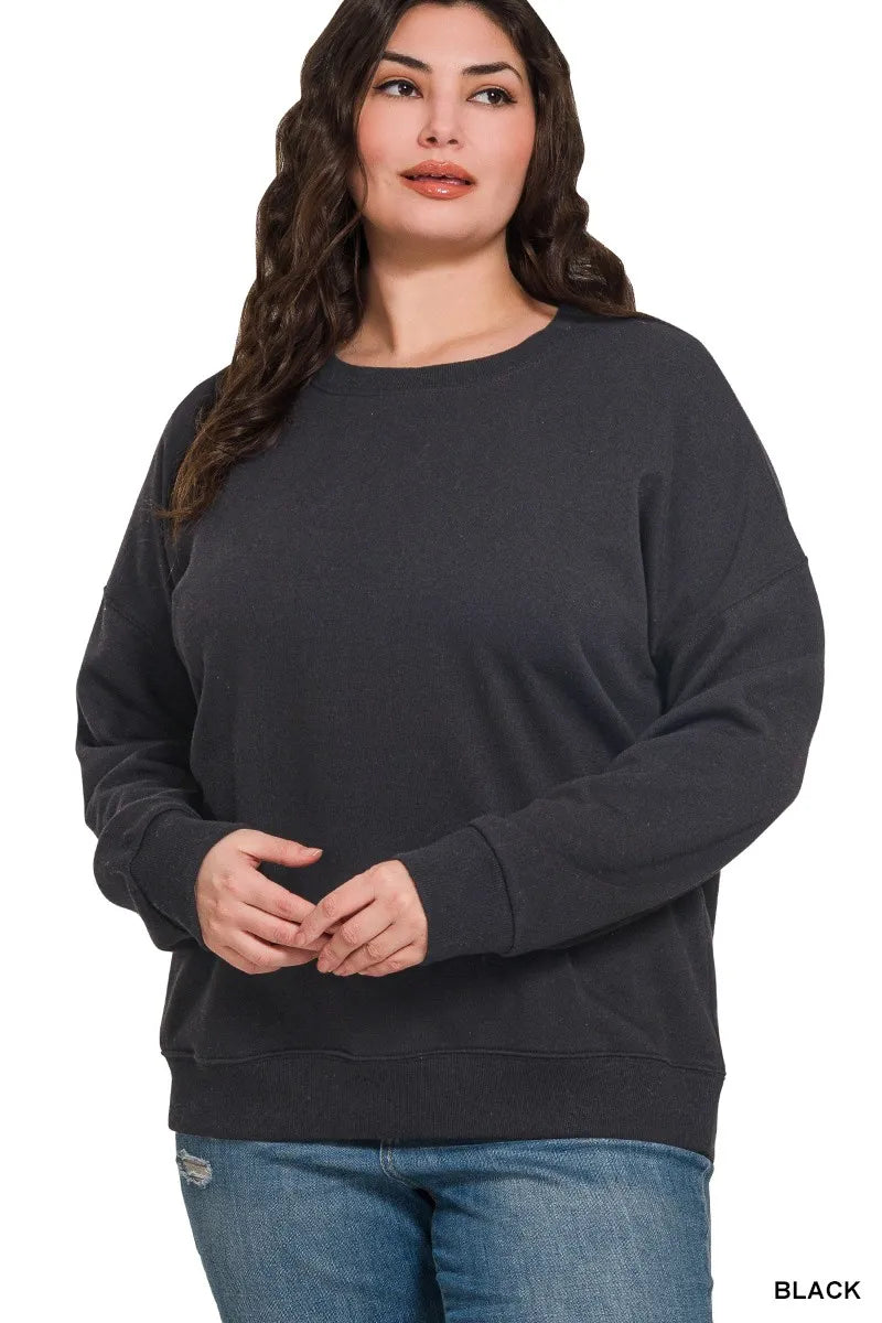Zenana Full Size Fleece Drop Shoulder Sweatshirt Plus Size - Sydney So Sweet