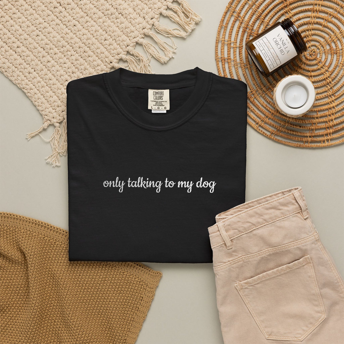 Only Talking to My Dog Embroidered Script Tee Dog Mom T-Shirt