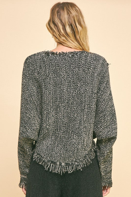 Davi & Dani Fringe Hem Overlapping Asymmetrical Crop Sweater - Sydney So Sweet