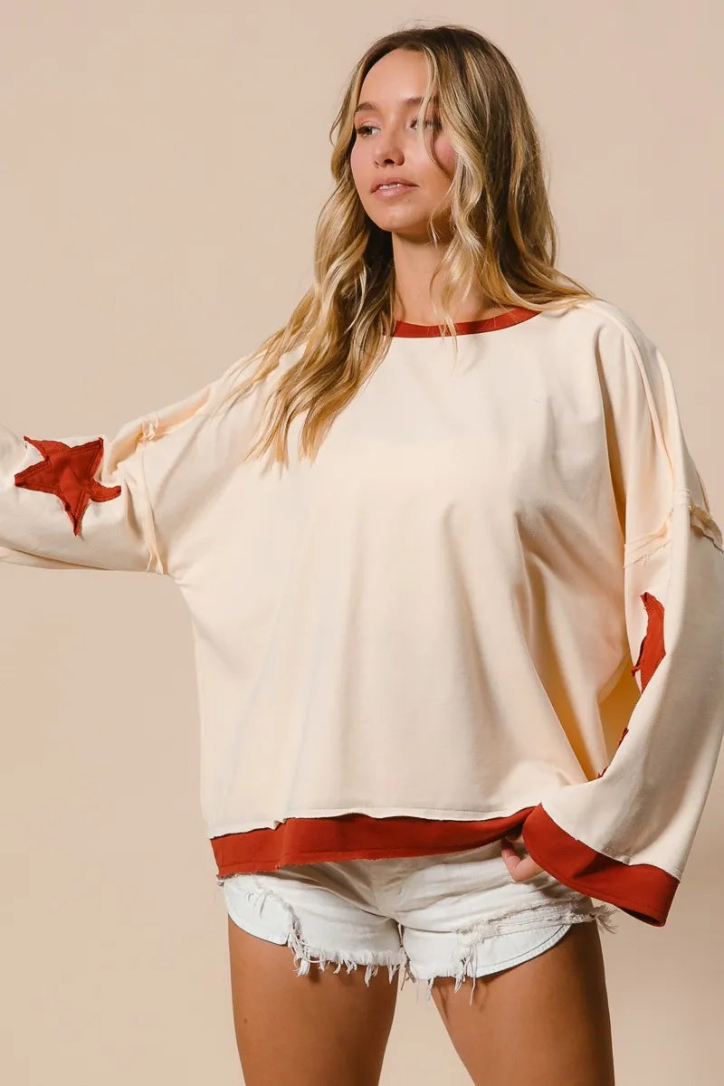 BiBi French Terry Top With Patch Detail Sweatshirt - Sydney So Sweet