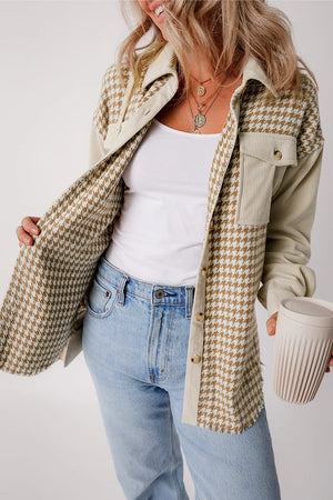 Houndstooth Button Up Long Sleeve Shacket - Sydney So Sweet