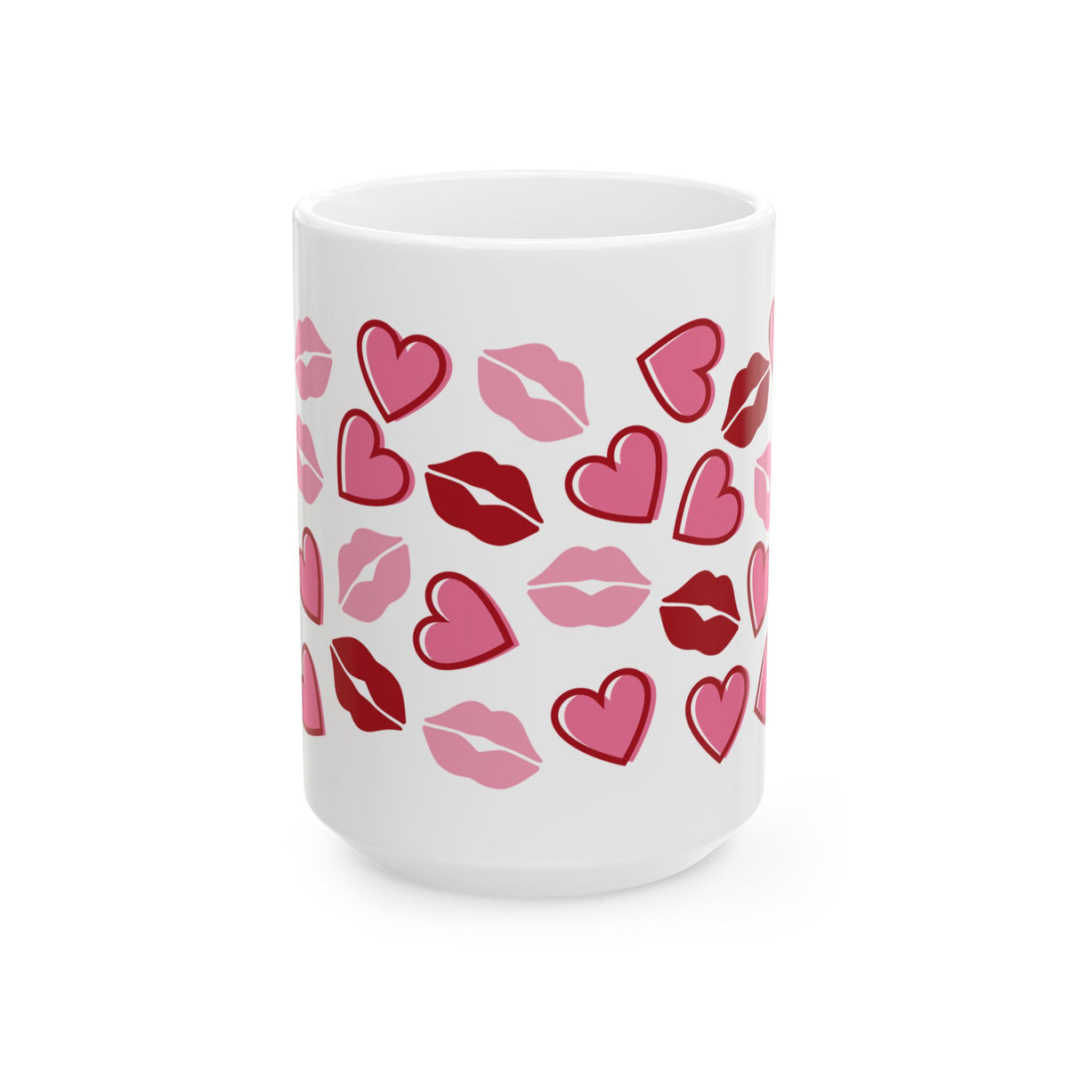 Kisses Lips & Hearts Mug — Cute Valentine’s Day Coffee Cup (11oz & 15oz)