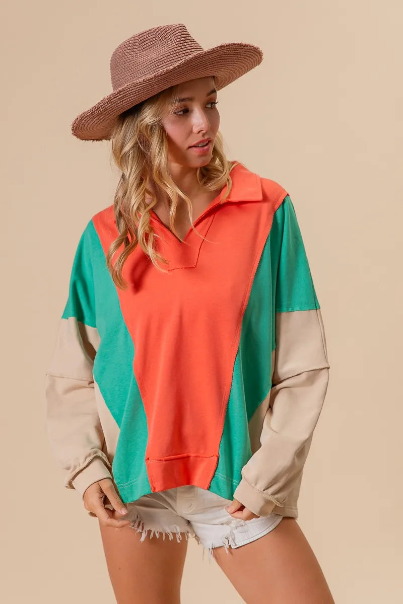 BiBi Colorblock Exposed Seam French Terry Sweatshirt - Sydney So Sweet